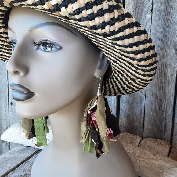 Handmade Fabric Earrings, Tassel Earring - Picture 3 of 7